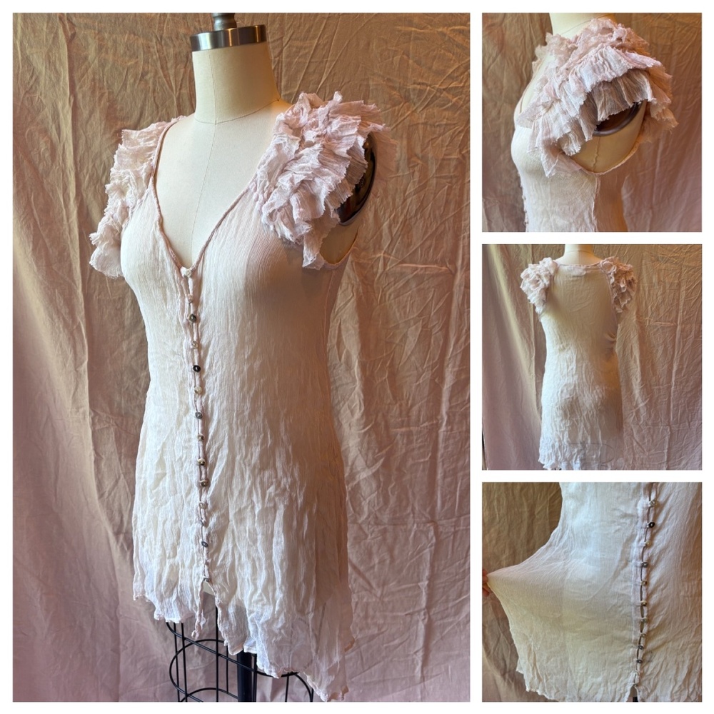 Silk organza sheer tunic dress in pale pink by Baby Ceylon London. Size US4-US10